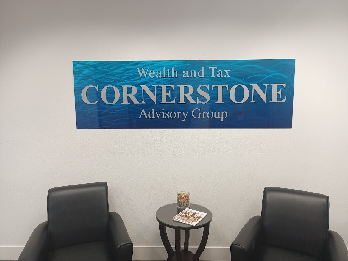 Interior sign for Cornerstone office in Folsom, CA