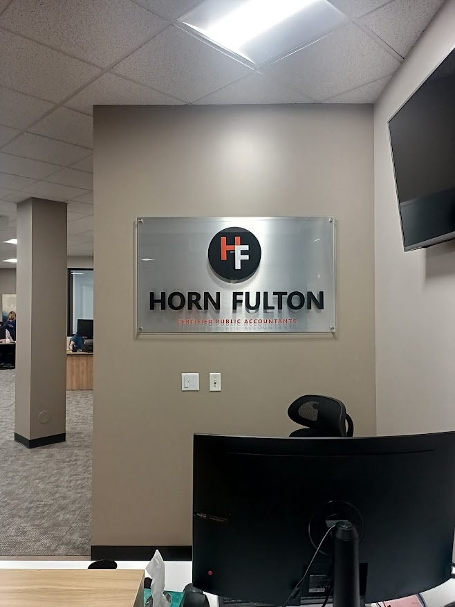 Custom indoor signs for Horn Fulton office made by Folsom Sign Company